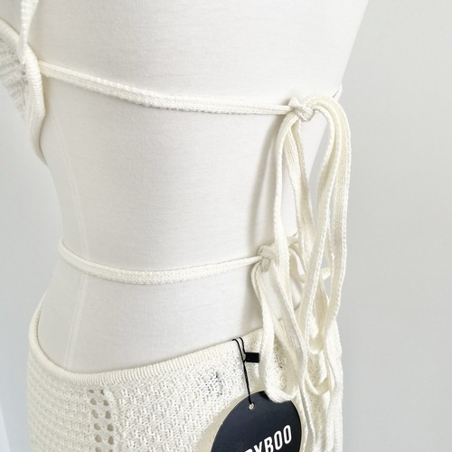 Babyboo Delia Maxi Dress Size S White Halter Neck Crochet Knit Tie Back New - Picture 4 of 10