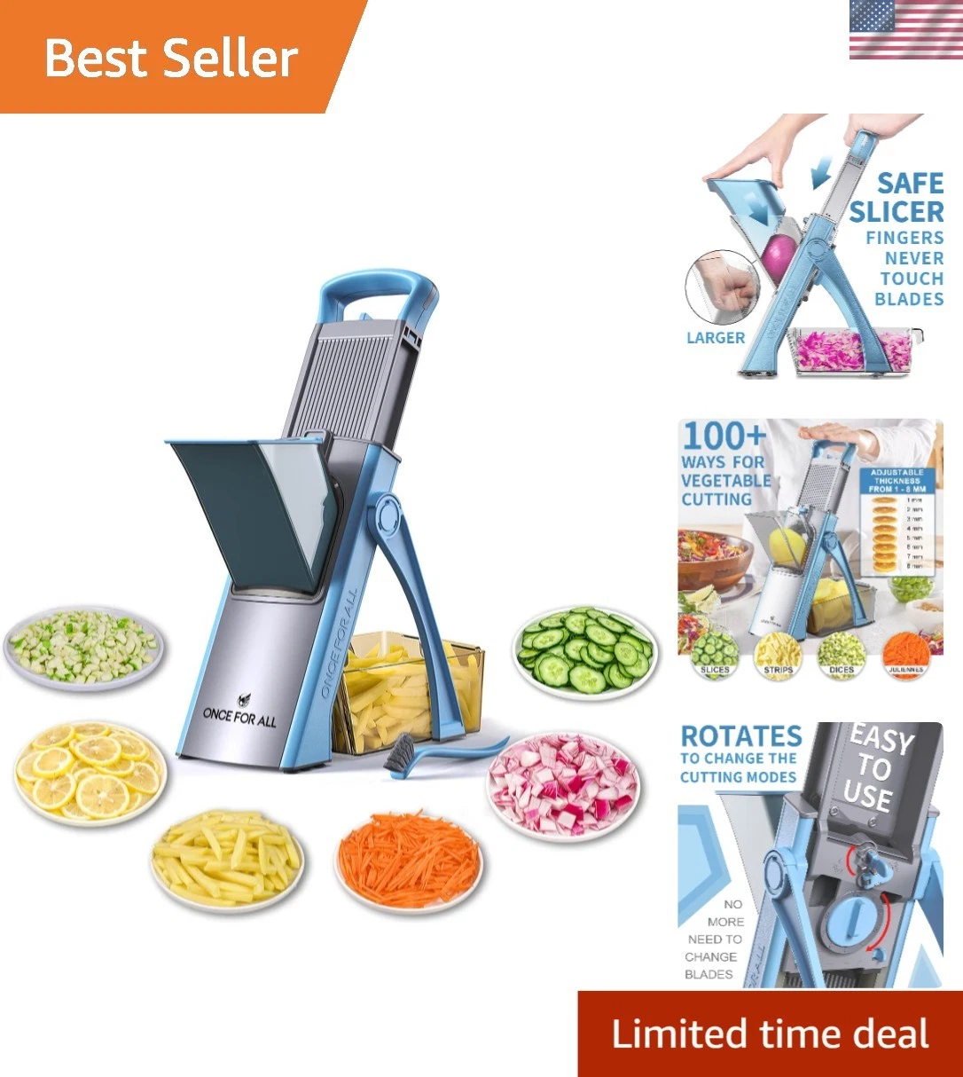 Mandoline Slicer with Adjustable Thickness & Innovative Safety Features