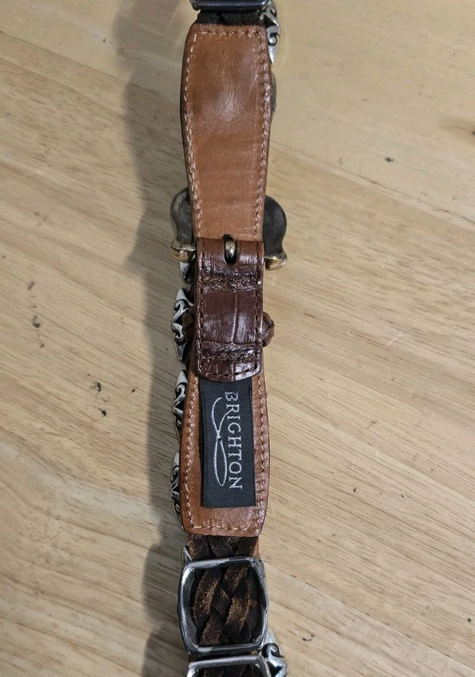Cinturón Concho De Colección Brighton Marrón Cuero Trenzado Tono Plateado Para Mujer Talla M (31") Foto 3 de 4