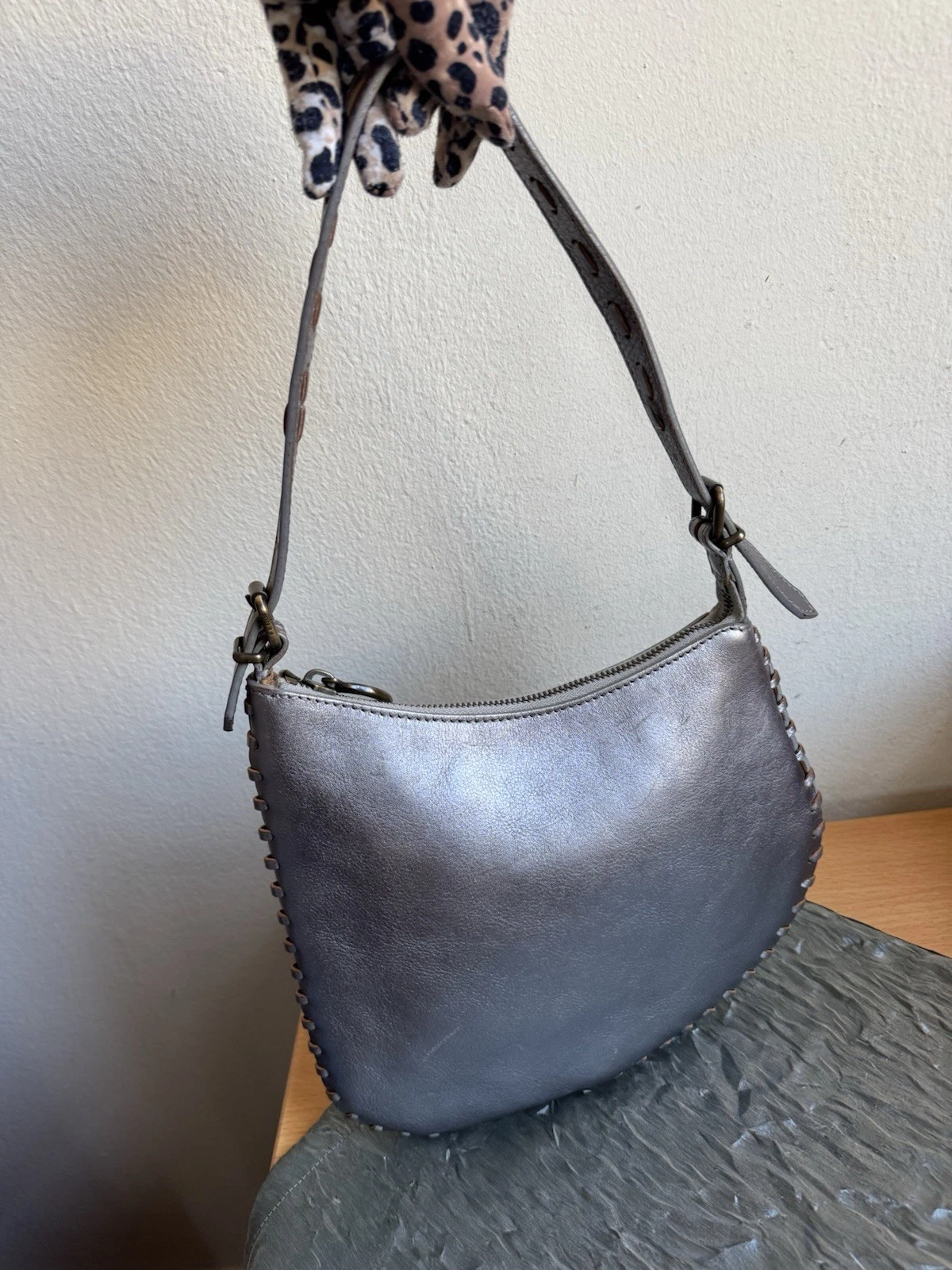 Fendi — FENDI OYSTER LEATHER METALLIC SILVER SHOULDER BAG SMALL ITALY