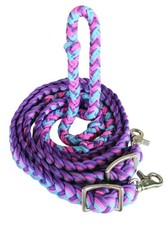 Horse Nylon Braided Knotted Roping Barrel Reins Turquoise Pink Purple 60739
