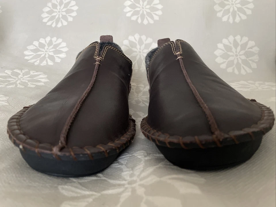 Zapatillas de mocasín Orvis talla 10-11 sin cordones cuero fieltro superior tacón cómodo Foto 3 de 4