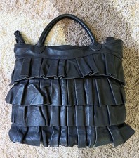 Borsa Caterina Lucchi in pelle nera con volant rara