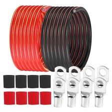 2 Gauge Battery Cable 12 Feet Black, 12 Feet Red - 2 AWG Copper Clad Power ...