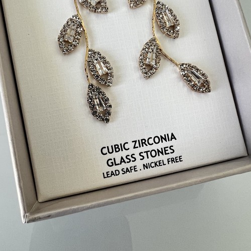 Piper K Cubic Zirconia Earrings Dangling Gold Tone NIB - Picture 2 of 8