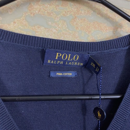Polo Ralph Lauren Sweater Vest Mens Size XXL Navy Blue Pima Cotton V Neck Pony - Picture 3 of 4