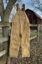 Carhartt Brown Duck Canvas Overalls 42x30   Rugged Workwear Bibs USA Made