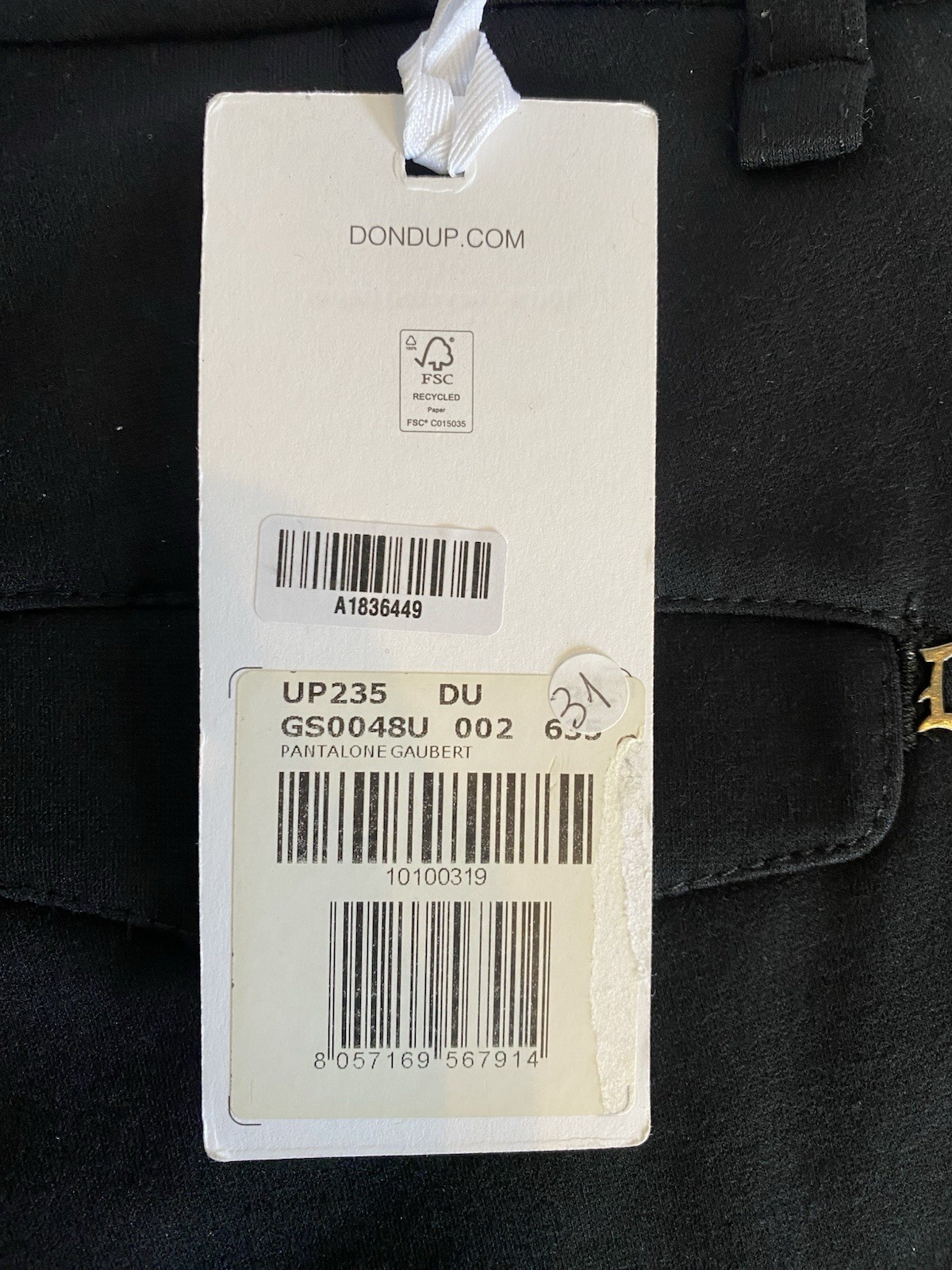 Dondup Men’s Straight leg trousers Black Crop Raw Roll Up Hem Stretch Waist 31” image 10