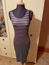 SHEIN Ladies Knee Length Dress Size S Black Stripe Sleeveless Stretch Ponte