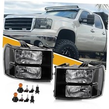 Headlight Assembly Compatible with GMC Sierra Black Housing White Reflector
