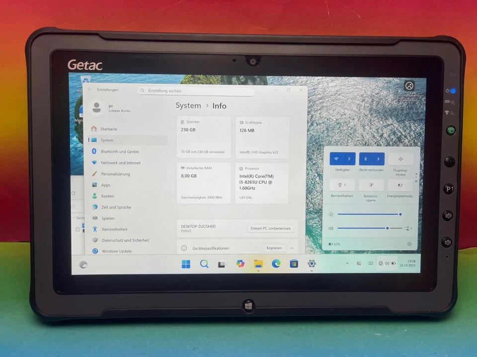Getac F110 G5 Rugged Tablet Intel Core i5-8265U 8GB 256GB SSD Win11 Pro Pen - Bild 2 von 4