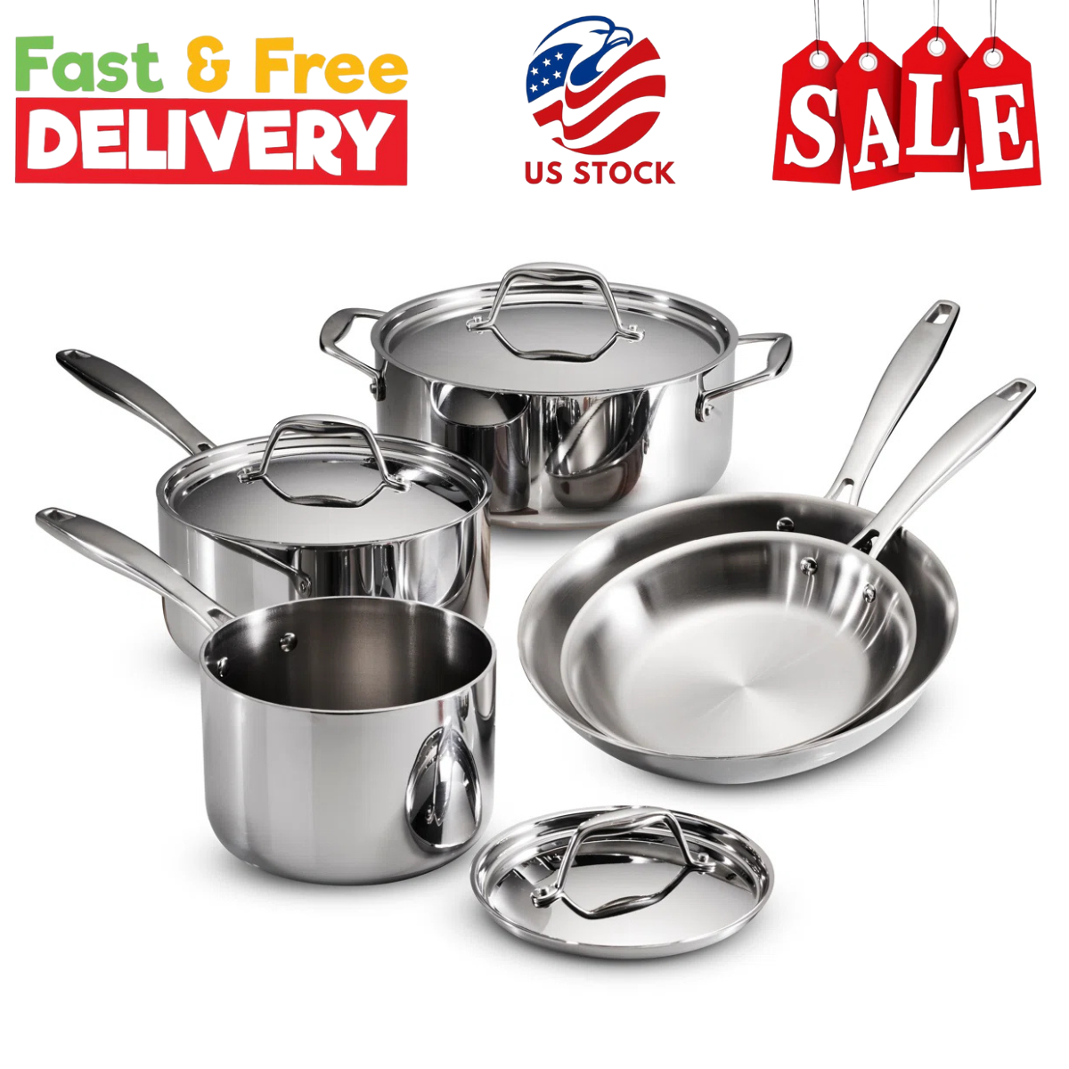 Tramontina 8-Piece Tri-Ply Stainless Steel Cookware Set
