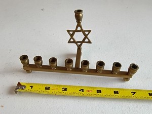 C 1955 Solid Brass Hanukkah Menorah With Large Star of David Shamash