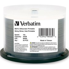 Verbatim BD-R 25GB 6X Shiny Silver Silk Screen/Hub Printable - 50pk Spindle