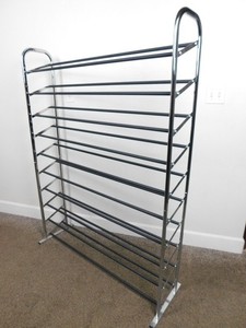 VTG Deluxe 50 Pairs Chrome Shoe Rack Organizer Storage 10 Tier 5'x4' -SHIPS FLAT