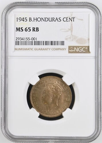 British Honduras, 1945 George VI Cent. NGC MS 65 RB. 130,000 Mintage,