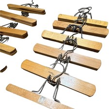 Mix Lot of 12 Vtg Wood Metal Clothes Hanger Pant Trousers Setwell Nevco Taiwan