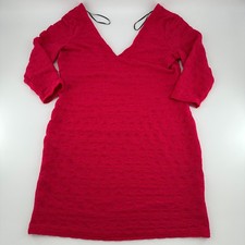 H&M Womens Pink Fuchsia Ruched Fabric Pencil Dress 3/4 Sleeve Size Large