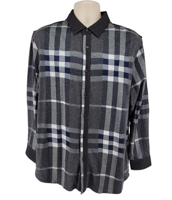 Alfieri & St John Plaid Button Up Shirt Mens L Gray Navy 100% Cotton Casual NEW
