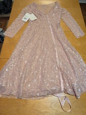 Mac Duggal Sheer Mesh Beaded Tea Length A-line Dress Prom Wedding Pink sz 8 NWT