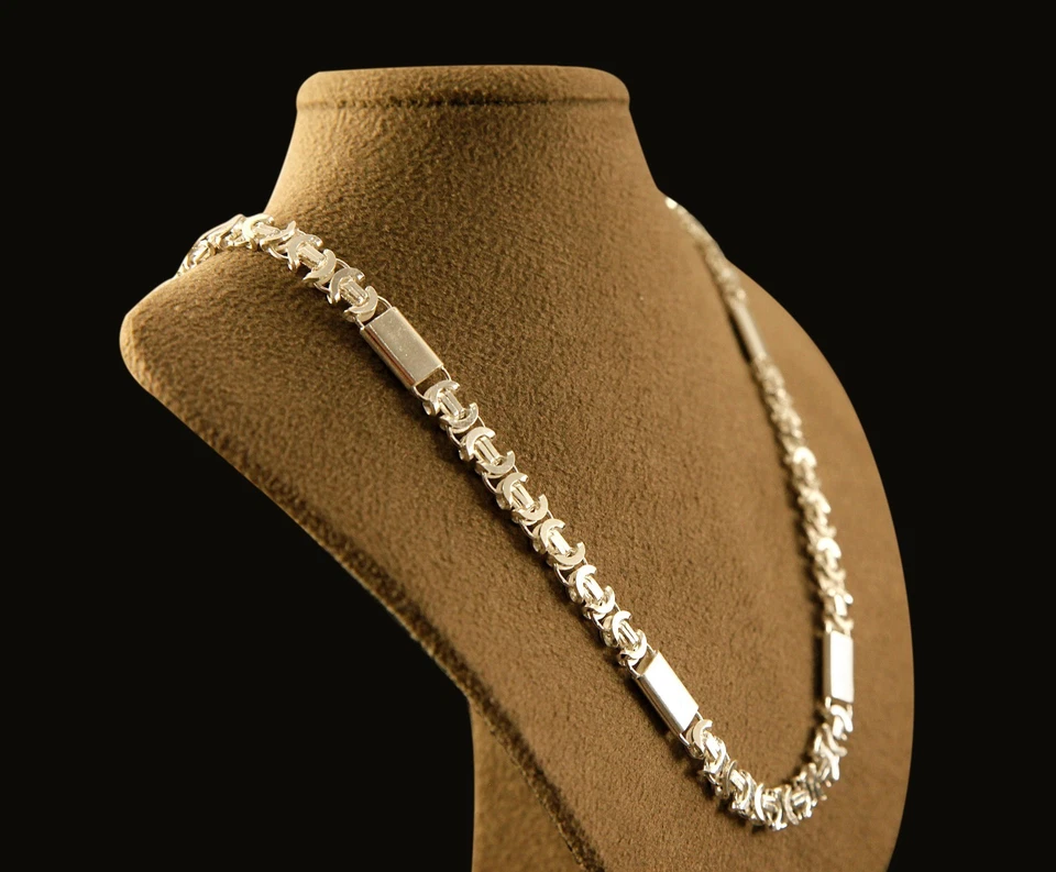 925 Пробы высоты полированный твердый плоский византийский цепочка 7 мм 20'', 22'', 24'' - Изображение 2 из 4