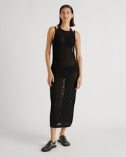Quince Women 100% Organic Cotton Open-Knit Cover-Up Maxi Dress Black M