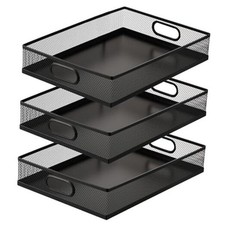 3 Pcs Desk Drawer Organizer Tray Metal Mesh Desktop Storage Box File Black