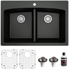 Karran USA QT-710-PK1 Quartz QT 33" Drop In Double Basin Quartz - Black