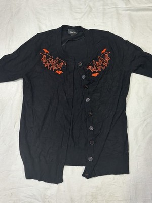 Retro Chic by Torrid Women's Black/Orange Knit Bat Embroidered Cardigan 1