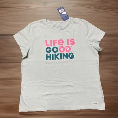 Womens XXL Life is Good Hiking Short Sleeve Graphic T-Shirt Light Blue NWT