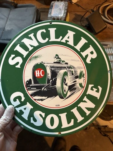 VINTAGE 1939  SINCLAIR GASOLINE PORCELAIN GAS STATION FUEL PUMP SIGN 11.75