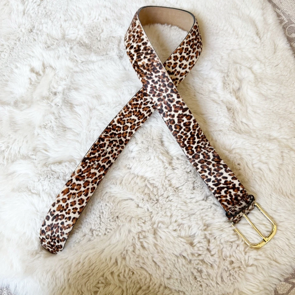 Talbots Calf Hair Wide Leopard Print Belt Gold Hardware Size Small Leather  - Image 3 of 4