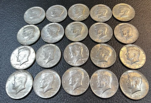 US Kennedy half dollar 40% SILVER tube of 20 all 1967 full roll.