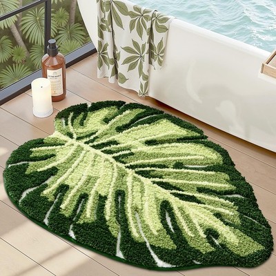 LUMI Cute Bathroom Rugs with Green 1'11'' x 2'8'' (Rectangular), Ample Monstera 