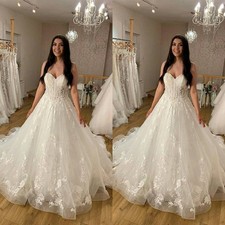 Gorgeous Wedding Dresses Sweetheart Lace Applique A Line Sweep Train Bridal Gown