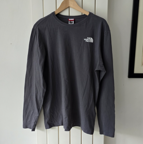 The North Face Long Sleeved T Shirt M Medium Crew Neck Grey back graphic - 2164