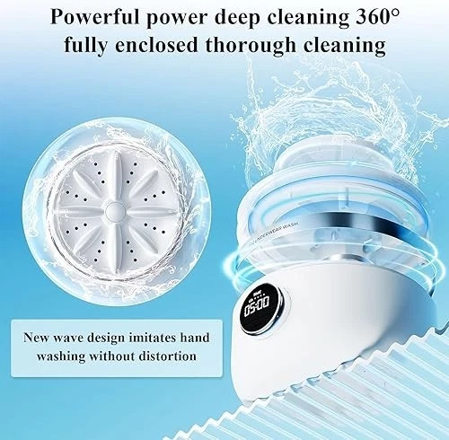 Portable Mini Washing Machine Cordless 4000mAh Collapsible Washer Travel Baby - Image 4 of 4