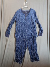 Nautica Women's 2-piece fleece pajama set in navy with white polka dots size XL