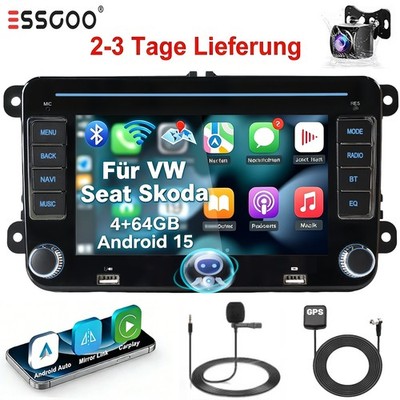 4+64G Autoradio Android15 GPS Navi für VW GOLF 5 6 Plus Passat Touran Polo Caddy