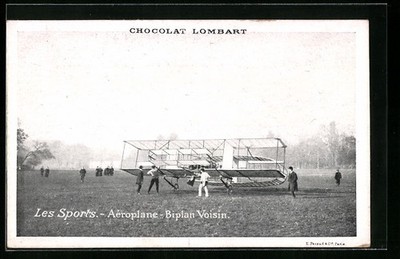 Postcard Les Sports, Aeroplane Biplan Voisin 