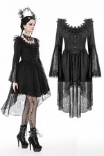 Dark In Love Women Black Gothic Punk Ruffle Lace Bell Sleeve High-Low Dress