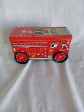 Tin Box Firetruck FD 2 Rolling Wheels Detailed Fire Engine Design Open Lid Box