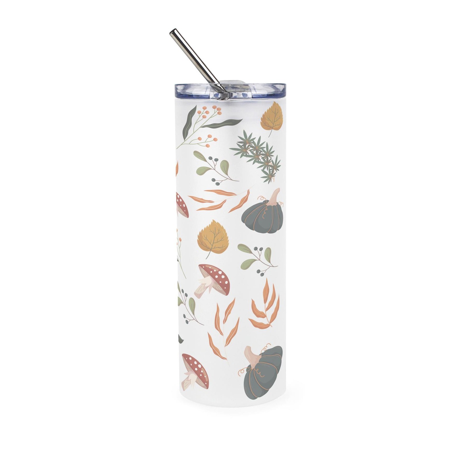 Autumnal Leaves Travel Flask - Reusable Frosted Glass Hot/Cold Drinks Cup Gift