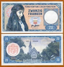 Liechtenstein, 20 Francs, 2020, Private issue Girl with peacock feather