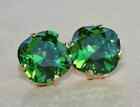 4Ct Cushion Cut Lab Created Green Emerald Stud Earrings 14K Yellow Gold Plated