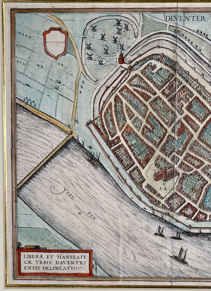 Antiguo mapa Braun Hogenberg Deventer ciudad holandesa impresión Atlas siglo XVI Foto 4 de 4