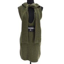 Chanel 08C #34 Sleeveless Dress Knit Sweater Khaki Cashmere 98609