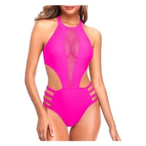 Tempt Me Hot Pink One Piece Swimsuit Cutout High Neck Monokini Bathing Suit XL
