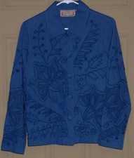 Lifestyle Quill Embellished Jacket W/ Button Front ~ Sapphire Blue ~ Size S