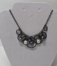 Unique NWT Lia Sophia Galactic Design Hammered Dark Gray Rings & Orbs Necklace